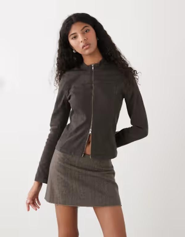 ウィークデイ レディース アウター ジャケット・ブルゾン フルジップ Weekday fitted zip through jacket in dark gray グレー