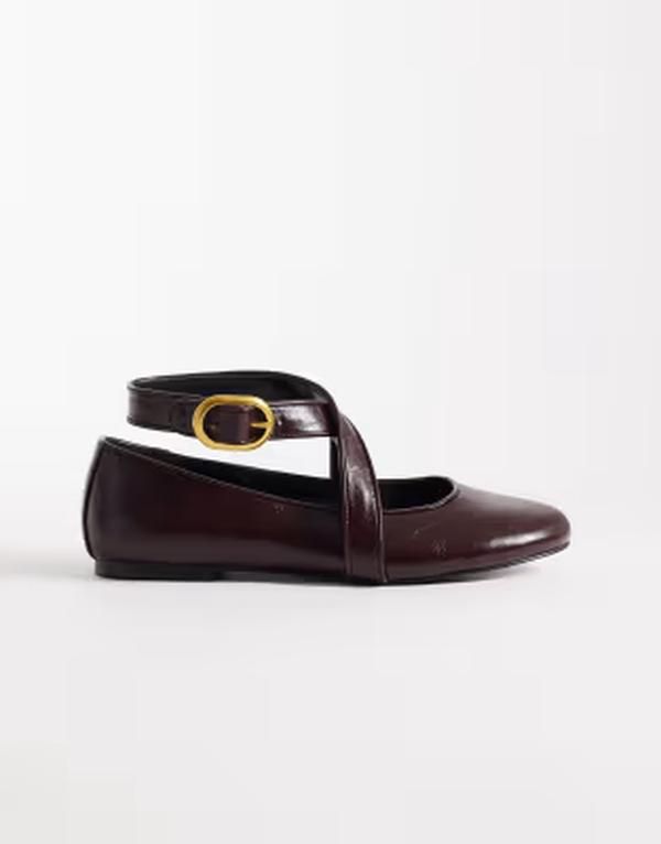 エイソス レディース シューズ パンプス ASOS DESIGN Leash crosstrap ballet flats in chocolate チョコレート