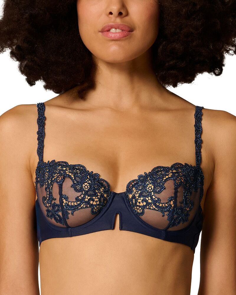 シモーヌペレール レディース アンダーウェア ブラジャー メッシュ レース Simone Perele Simone P r le Saga Lace Mesh Demi Bra Saphire