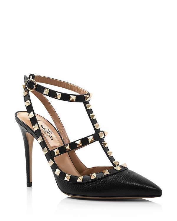 ヴァレンティノ レディース シューズ パンプス レザー Valentino Garavani Womens Rockstud Cage Leather Pumps with Studs Black LeatherGold ブラック