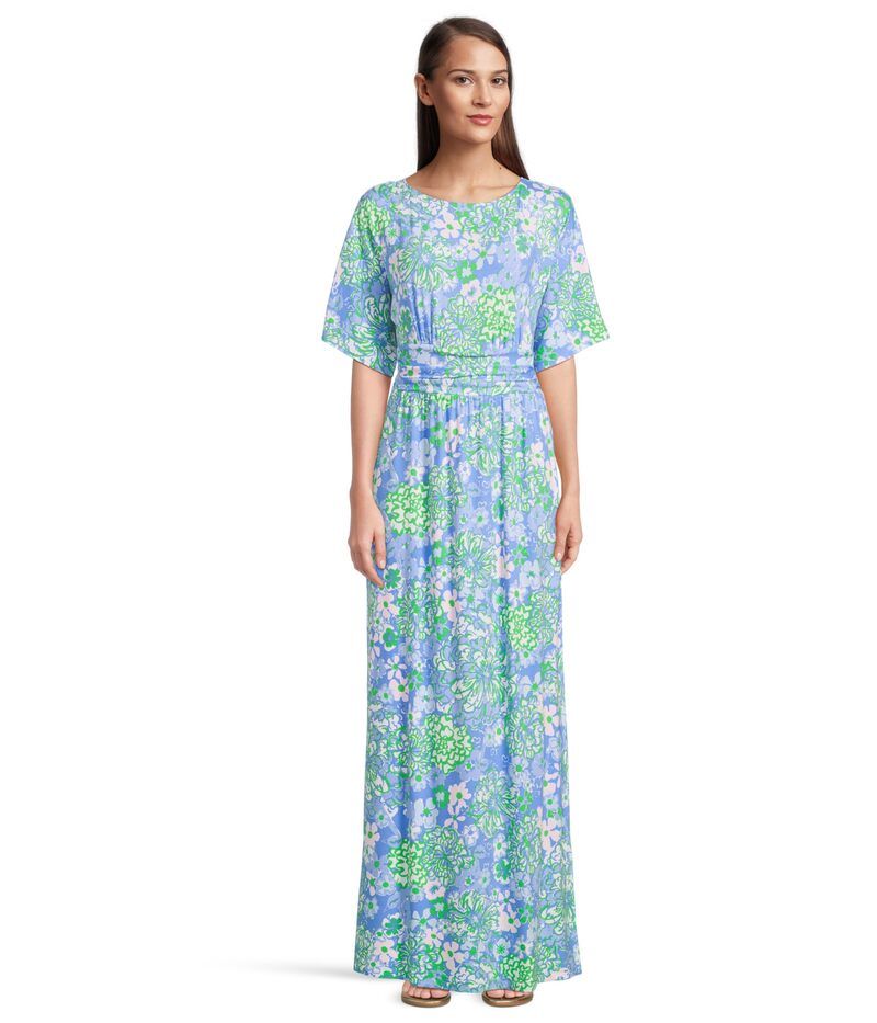 リリーピュリッツァー レディース トップス ワンピース マキシワンピース マキシ Lilly Pulitzer Parigi Boat Neck Maxi Dress Sunwashed Blue Plumes In Bloom ブルー