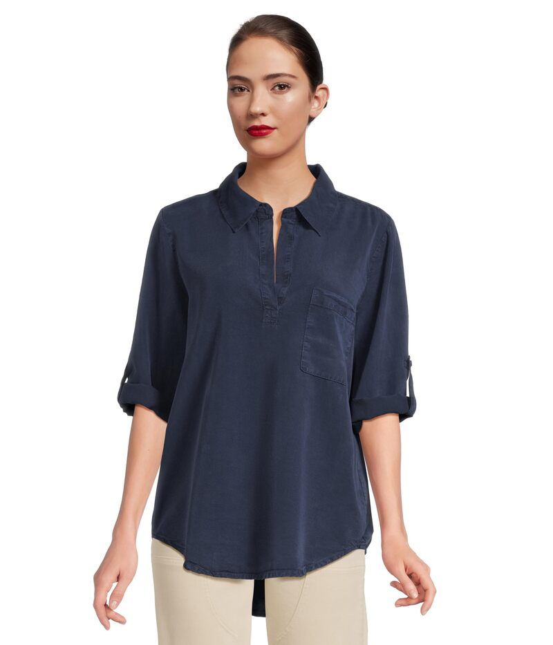 モッドドック レディース トップス シャツ Mododoc Roll Tab Patch Pocket Tunic Vibrant Navy ネイビー