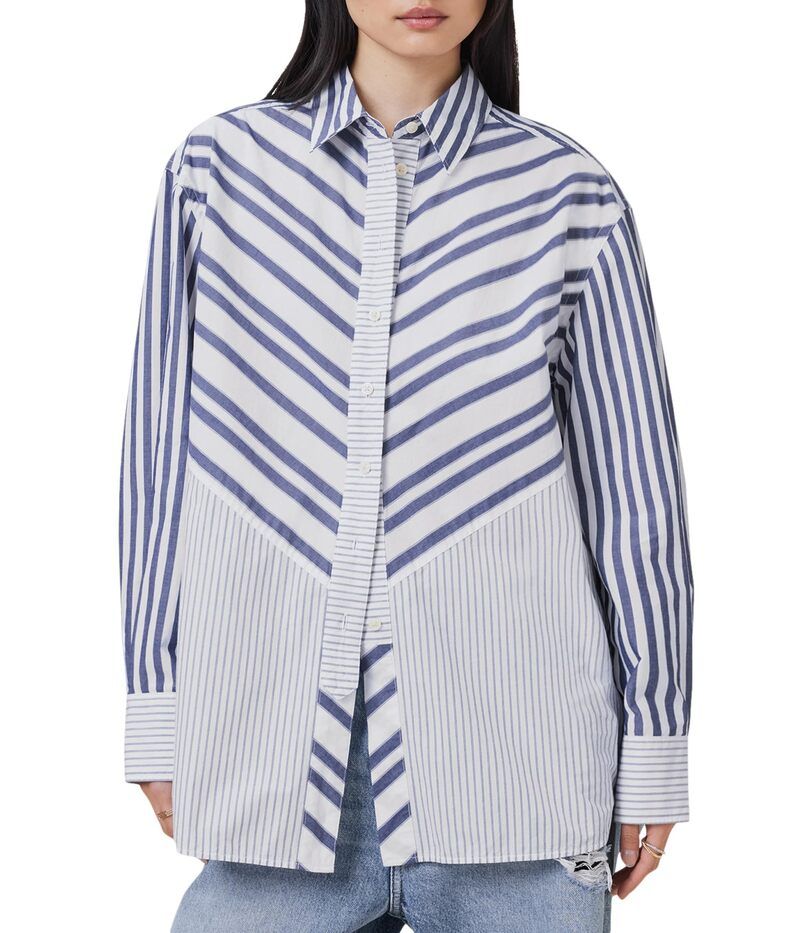 オールセインツ レディース トップス シャツ AllSaintshannon Stripe Shirt WhiteBlue ホワイト