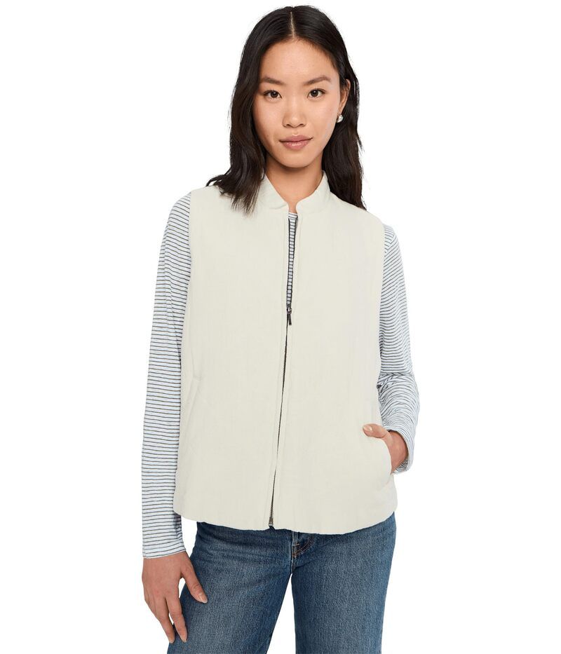 エイリーンフィッシャー レディース アウター コート クレープ ベスト コットン リネン Eileen Fisher Organic Linen Cotton Crepe Stand Collar Vest Bone