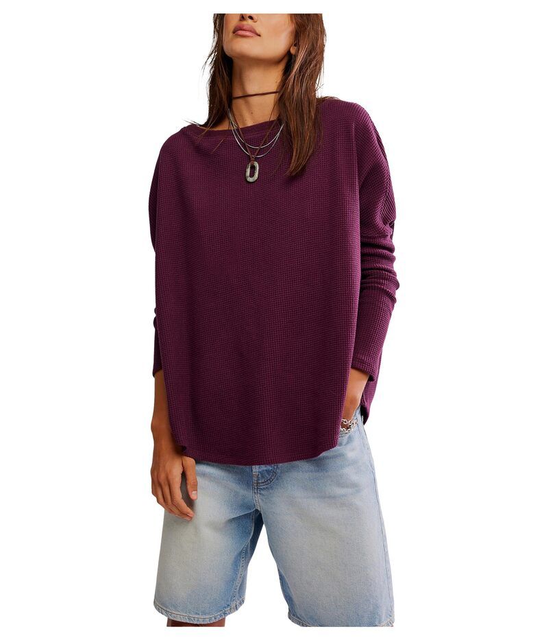 フリーピープル レディース トップス シャツ Free People Latte Blues Thermal Solid Chocolate Grape グレープ