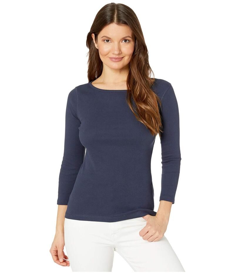 リラピー レディース トップス シャツ Lilla P 1x1 Rib 34 Sleeve Boatneck Top Dark Navy ネイビー