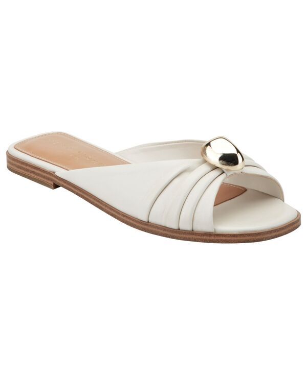 マーク・フィッシャー レディース シューズ スリッポン・ローファー ギャザー サンダル Marc Fisher LTD Womens Dalani Ornamented Ruched Flat SlipOn Sandals Cream Leather クリーム
