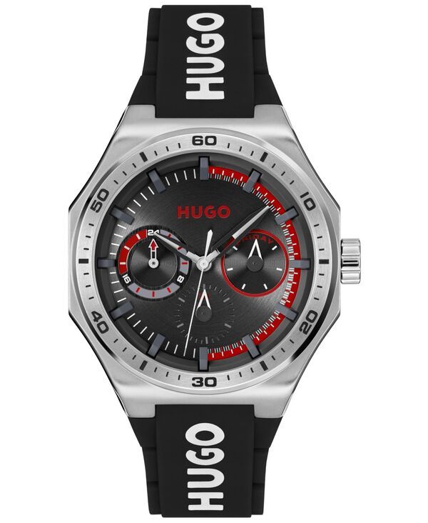 ヒューゴボス メンズ アクセサリー 腕時計 Hugo Boss Mens Grail Sport Quartz Multifunction Black Silicone Watch 44mm Black ブラック