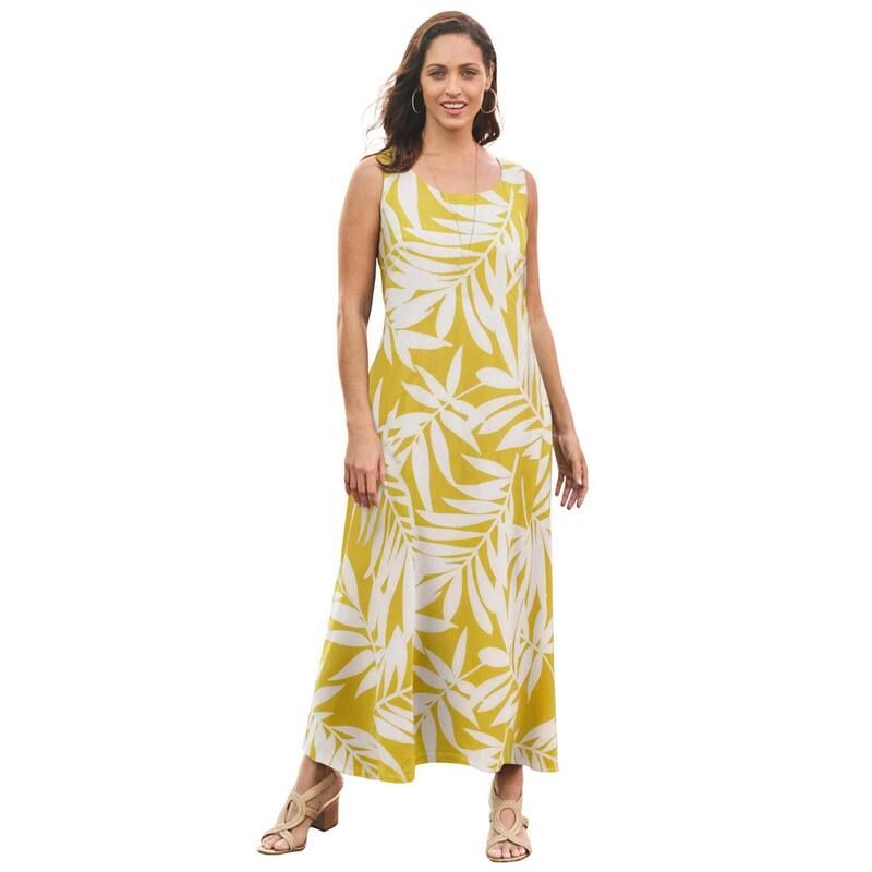 ジェシカロンドン レディース トップス ワンピース プラスサイズ コットン マキシ Jessica London Womens Plusize Stretch Cotton Tank Maxi Dress Golden Citrus Palm