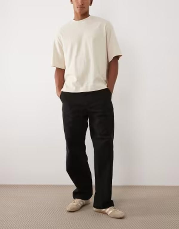 ジャック アンド ジョーンズ メンズ ボトムス カジュアルパンツ ロゴ Jack Jones Alex baggy workwear pants with logo patch Black ブラック