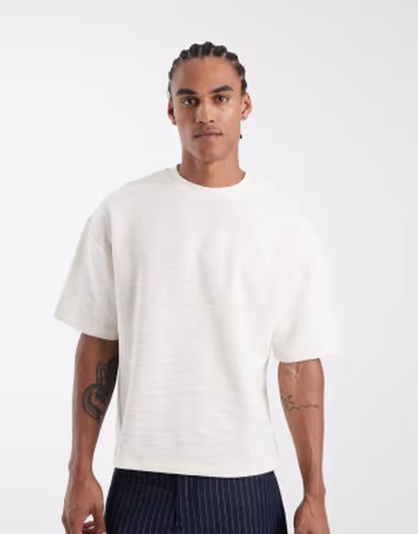 エイソス メンズ トップス Tシャツ ASOS DESIGN boxy oversized Tshirt in cream boucle Coconut milk クリーム