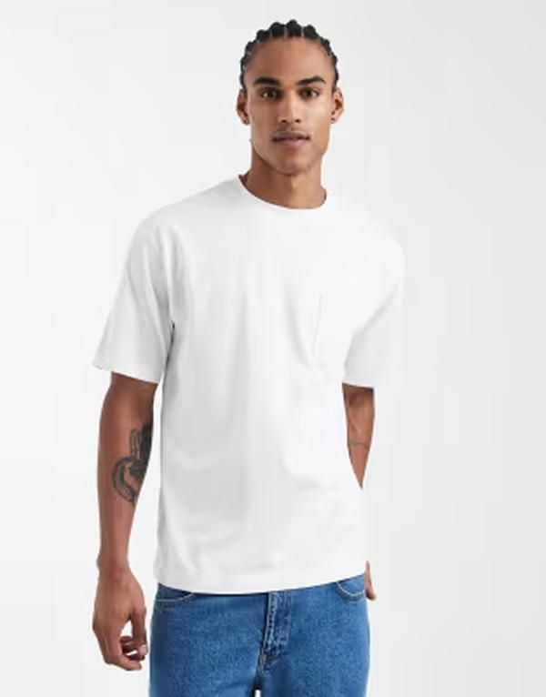 エイソス メンズ トップス Tシャツ ASOS DESIGN heavyweight relaxed Tshirt with pocket WHITE ホワイト