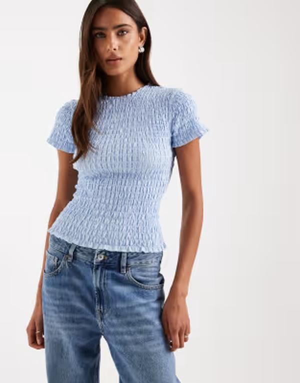 デイジーストリート レディース トップス シャツ Daisy Street shirred short sleeve top in stripe ストライプ