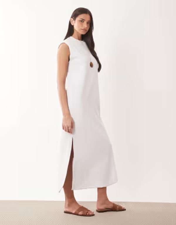 エイソス レディース トップス ワンピース Tシャツ ASOS DESIGN shoulder pad Tshirtank dress WHITE ホワイト