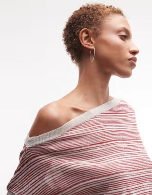コルージョン レディース トップス シャツ COLLUSION off the shoulder shimmery striped top and cream AND RED STRIPES クリーム