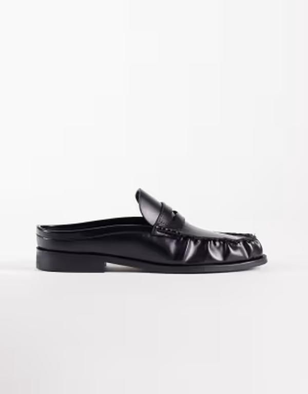 エイソス メンズ シューズ スリッポン・ローファー ASOS DESIGN penny loafer mules with ruching Black ブラック