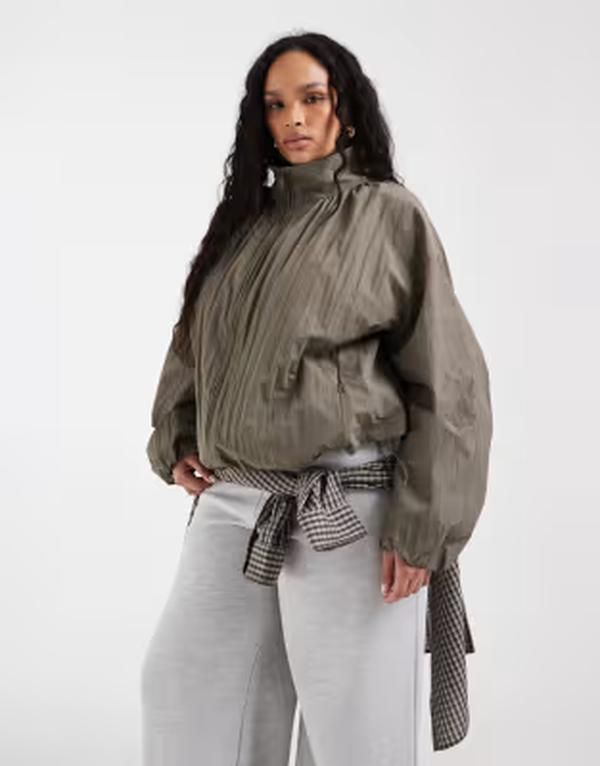エイソス レディース アウター ジャケット・ブルゾン ASOS Curve ASOS DESIGN Curve oversized bubble hem track jacket in mushroom