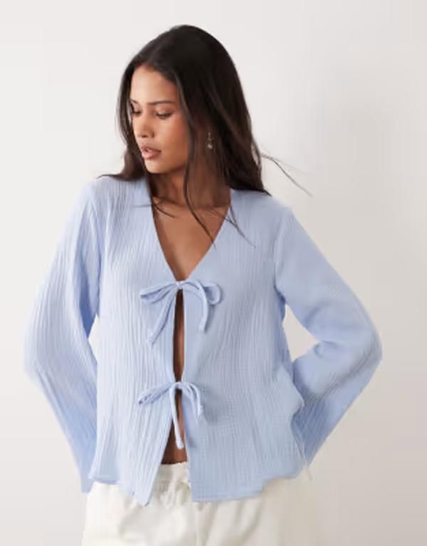 ジェイディーワイ レディース トップス シャツ JDY tie front cheesecloth shirt in light Kentucky blue ブルー