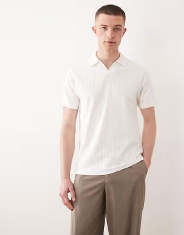 エイソス メンズ トップス ポロシャツ レギュラーフィット ASOS DESIGN regular fit notch polo in cream smartexture Coconut milk クリーム