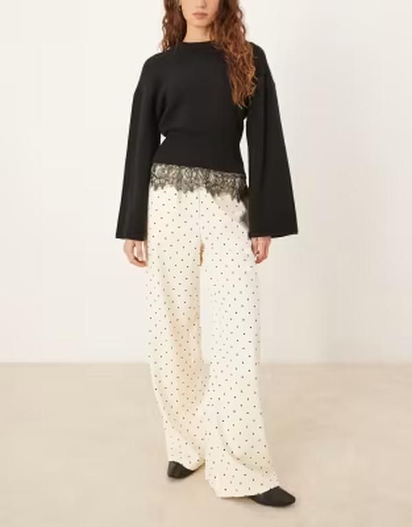 スリードベア レディース ボトムス カジュアルパンツ ドット柄 ドット Threadbare polka dot pull on pants and ecru エクリュ