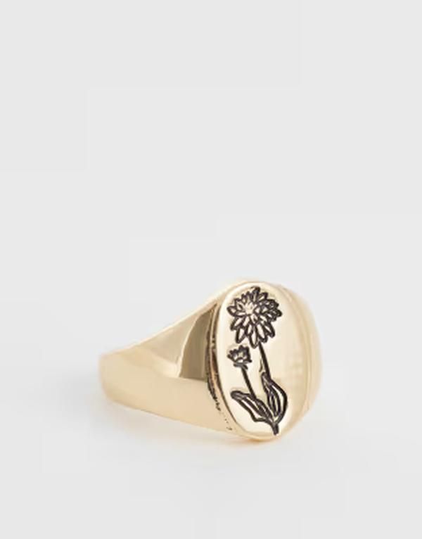 リクレイム ヴィンテージ レディース アクセサリー リング フラワー柄 フラワー Reclaimed Vintage floral sketch signet ringold ゴールド