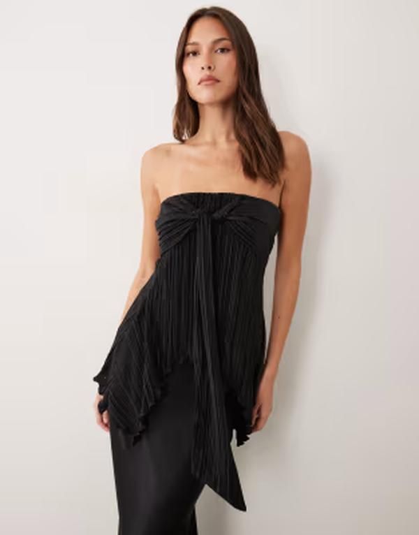 エイソス レディース トップス Tシャツ ASOS DESIGN plisse twist bust bandeau top Black ブラック