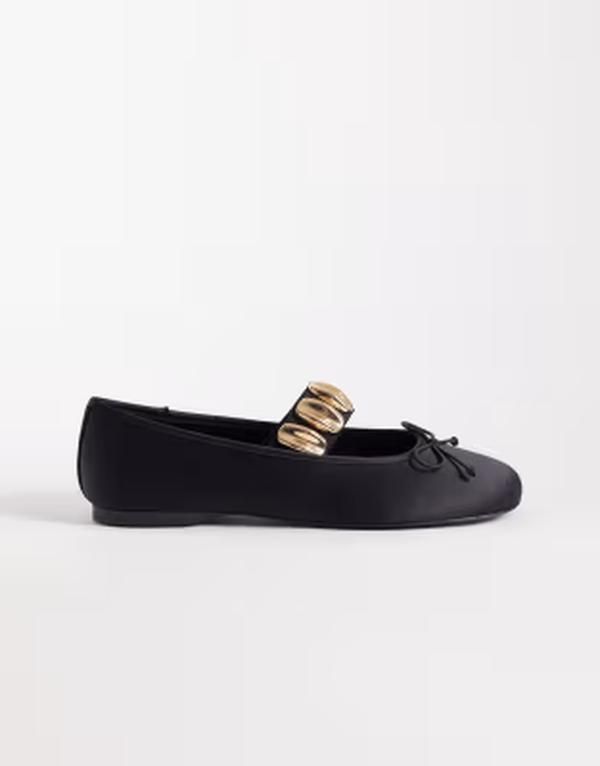 マンゴ レディース シューズ パンプス Mangold statement strap ballet pumps Black ブラック