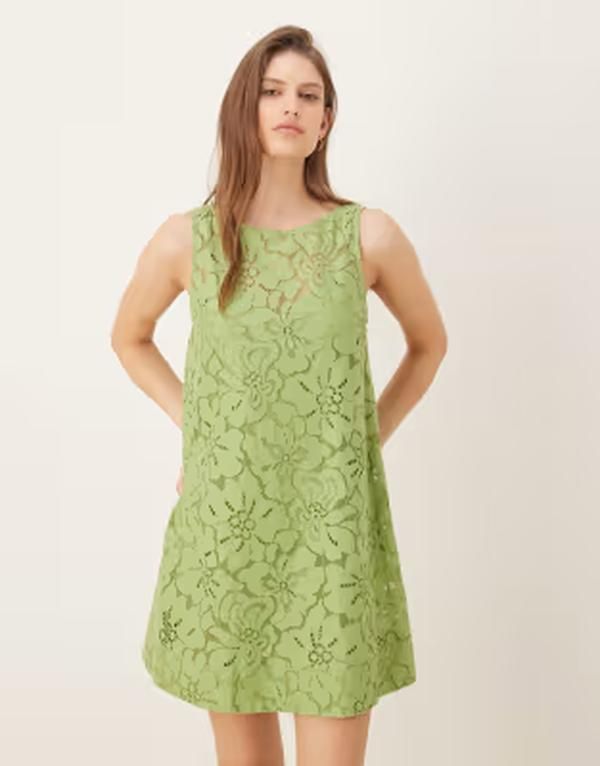 エイソス レディース トップス ワンピース ミニ レース ASOS DESIGN lace mini shift dress Green グリーン
