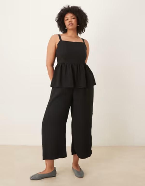 エイソス レディース トップス ジャンプスーツ ASOS Curve ASOS DESIGN Curve jumpsuit with peplum waist Black ブラック