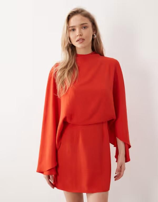 エイソス レディース トップス ワンピース ケープデザイン ドレープ ミニ キャップ ケープ ASOS DESIGN cape detail draped mini dress in burnt orange オレンジ