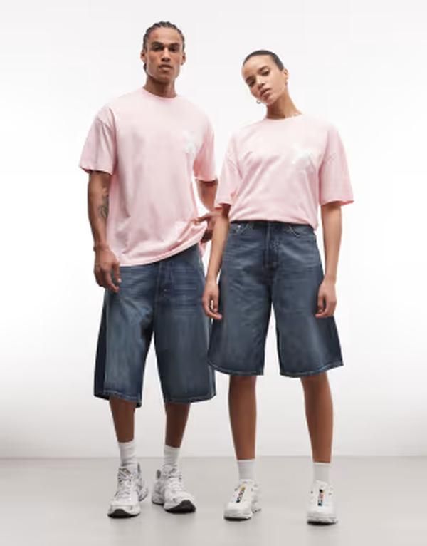 ウィークデイ レディース ボトムス ハーフパンツ・ショーツ ローライズ Weekday Astro Unisex low rise baggy fit jorts in faded blue wash Blue Hymn ブルー