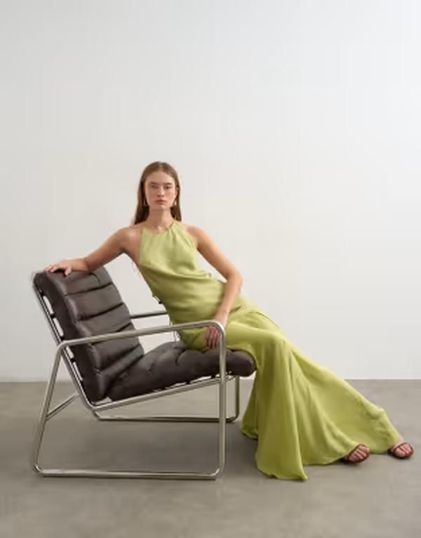 トップショップ レディース トップス ワンピース サテン マキシ ホルター Topshop satin halter neck maxi dress with beaded back detailing in lime ライム