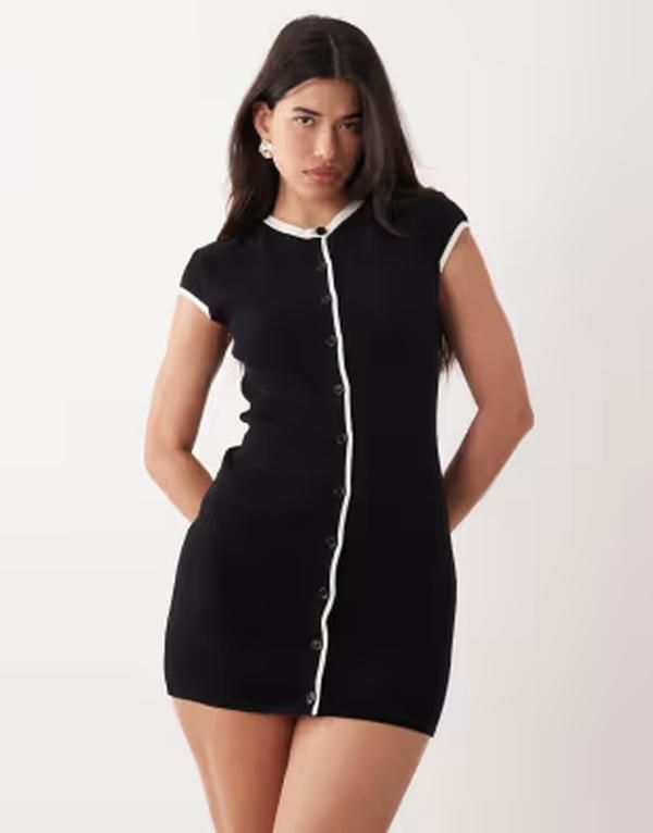 エイソス レディース トップス ワンピース ミニット ASOS DESIGN knit structured mini dress with tipping black ブラック