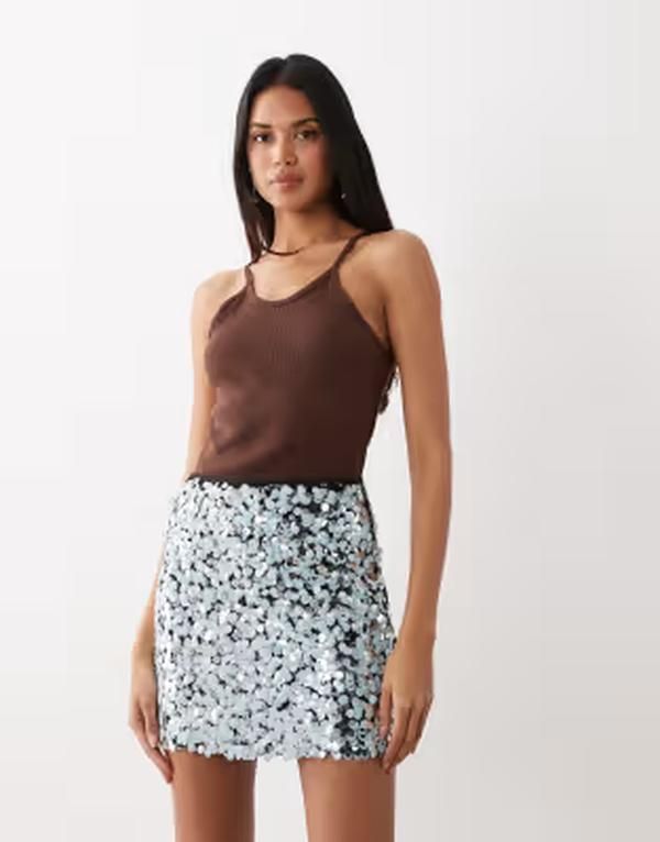 エイソス レディース ボトムスカート A ライン ミニ スパンコール ASOS DESIGN embellished mix sequin aline mini skirt Multi マルチカラー