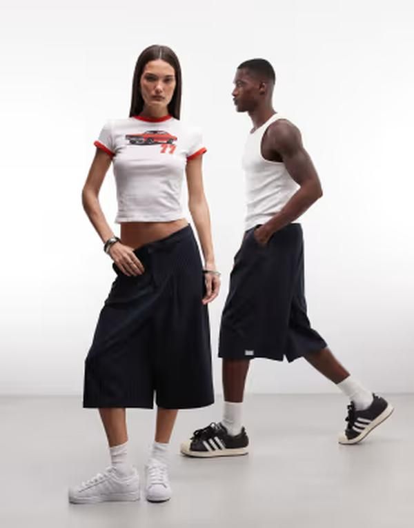 コルージョン レディース ボトムス ハーフパンツ・ショーツ COLLUSION Unisex longline culottes in pinstripes Pinstripe