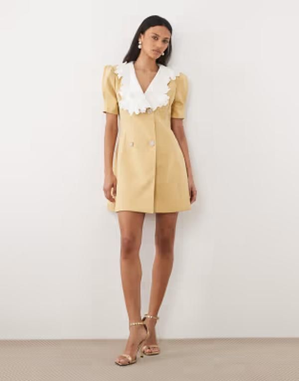 シスタージュン レディース トップス ワンピース ミニ コントラスト Sister Jane contrast collar button detailing mini dress in yellow イエロー