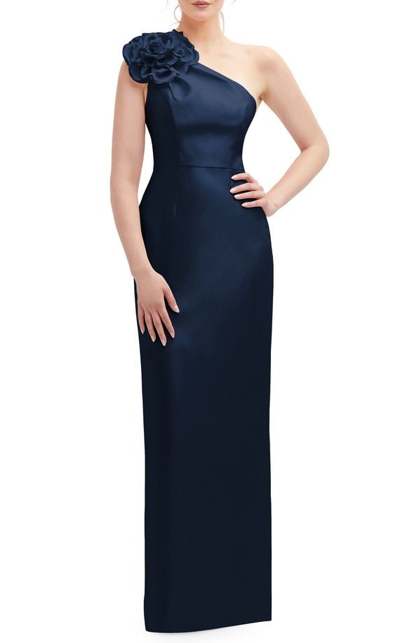 アルフレッド レディース トップス ワンピース ワンショルダー Alfred Sung Flower OneShoulder Column Gown Midnight