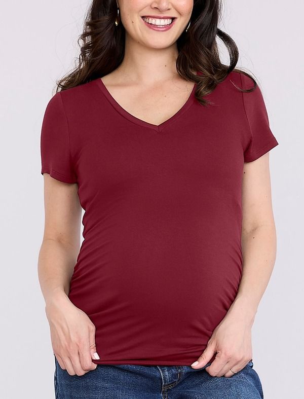 マザーフッドマタニティー レディース トップス Tシャツ Vネック ギャザー MOTHERHOOD MATERNITY VNeck SideRuched Maternity Short Sleeve Tee Tawny Port