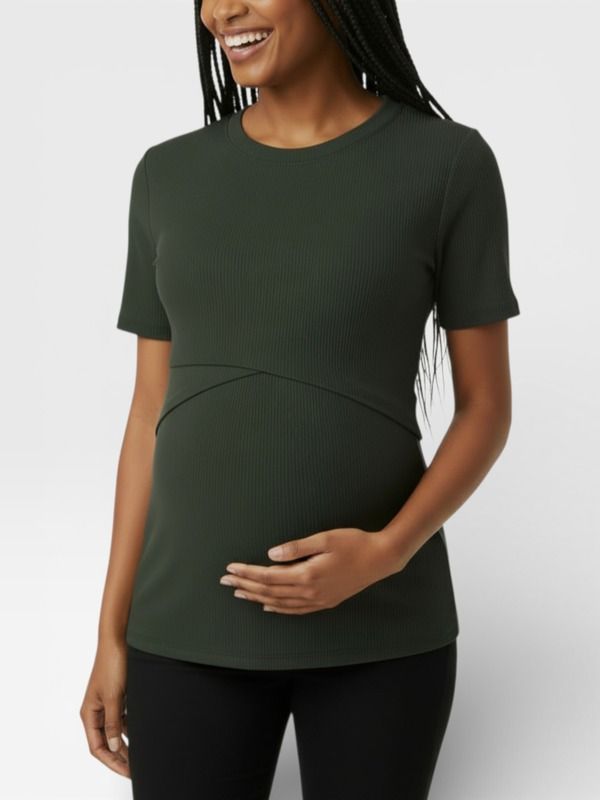 マザーフッドマタニティー レディース トップス シャツ クルーネック MOTHERHOOD MATERNITY Crew Neck Cross Over Nursing Short Sleeve Top Deep Depths