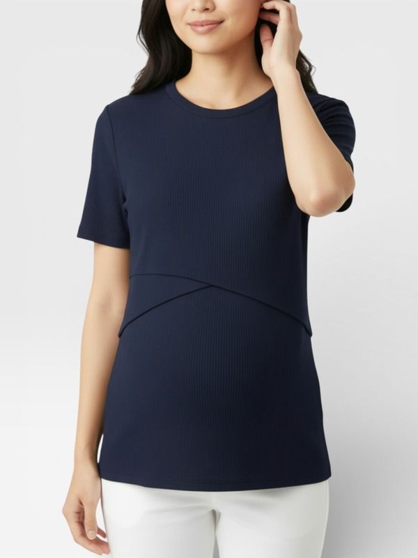 マザーフッドマタニティー レディース トップス シャツ クルーネック MOTHERHOOD MATERNITY Crew Neck Cross Over Nursing Short Sleeve Topeacoat