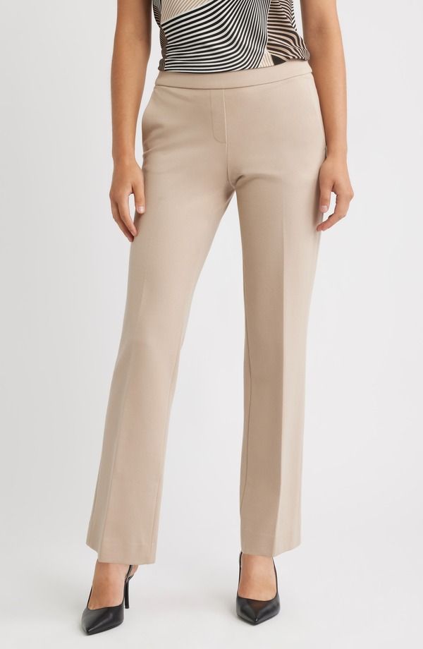アンクライン レディース ボトムス レギンストレート ハイウエスト パンツ Anne Klein High Waist PullOn Straight Leg Pants Latte