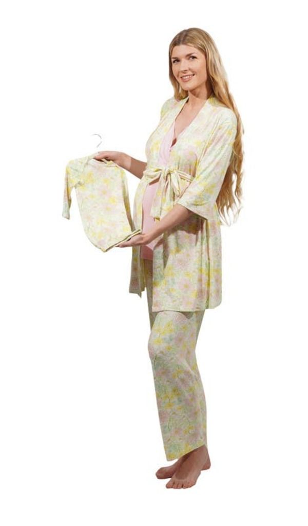 エヴァリーグレー レディース アンダーウェア ナイトウェア マタニティ Everly Grey Analise During After 5Piece MaternityNursing Sleep Set for Mom Baby Begonia