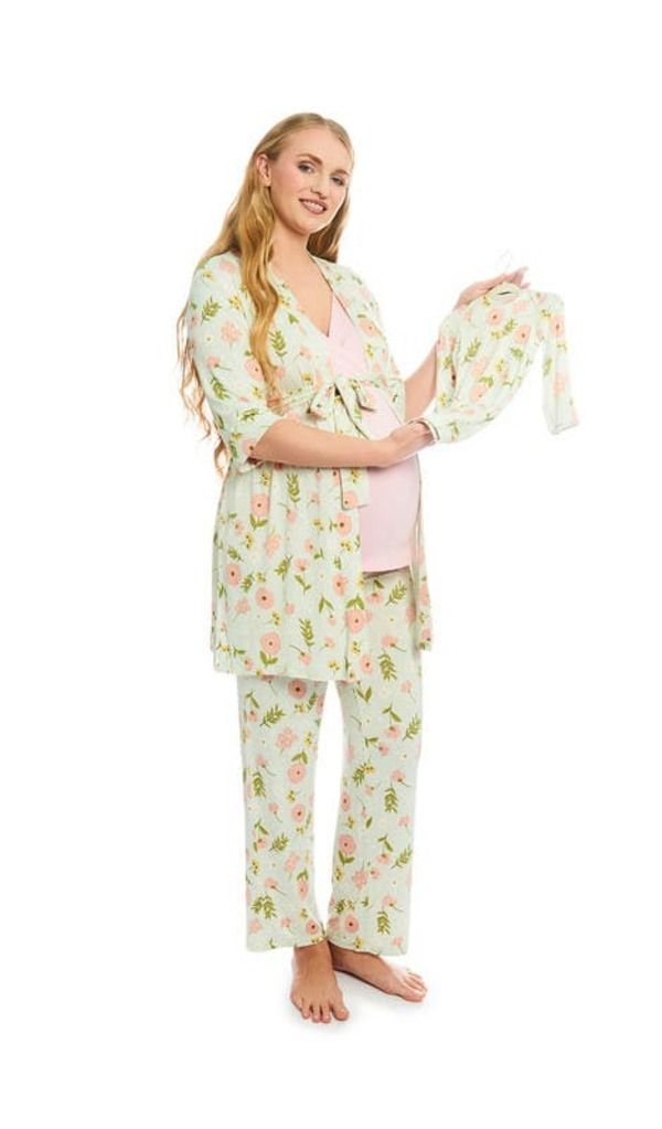 エヴァリーグレー レディース アンダーウェア ナイトウェア マタニティ Everly Grey Analise During After 5Piece MaternityNursing Sleep Set for Mom Baby Carnation