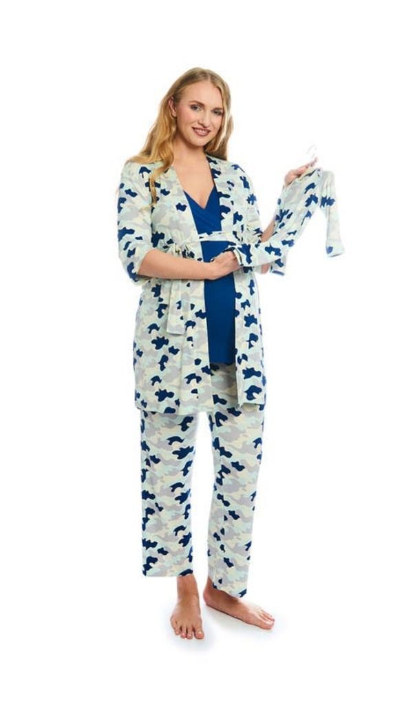 エヴァリーグレー レディース アンダーウェア ナイトウェア マタニティ Everly Grey Analise During After 5Piece MaternityNursing Sleep Set for Mom Baby Camo