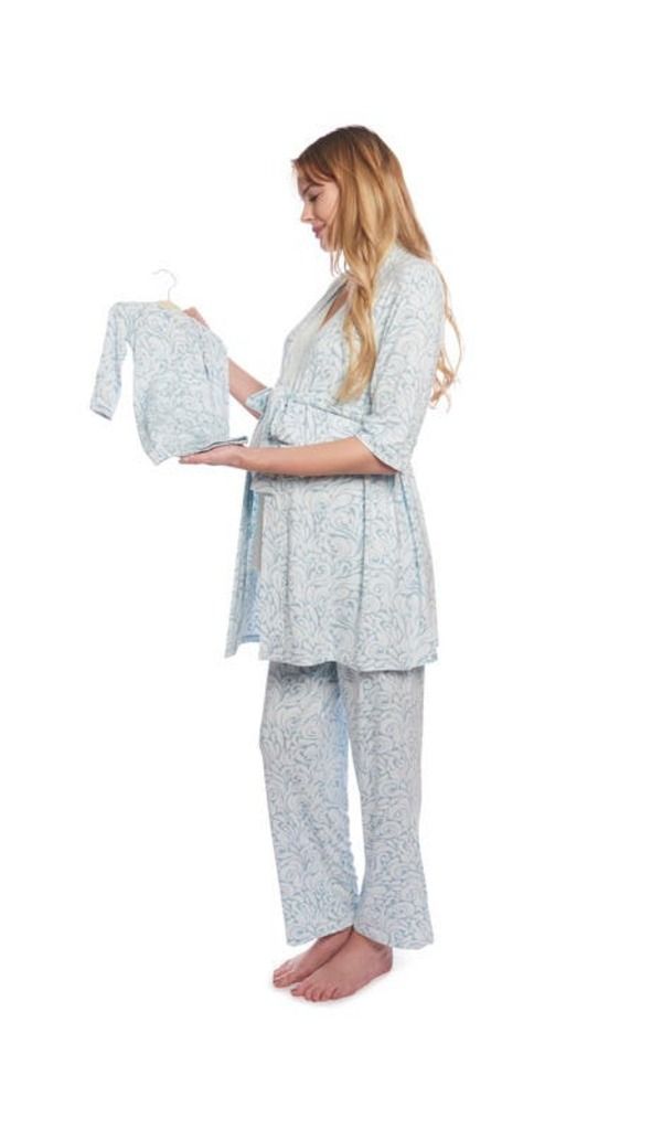 エヴァリーグレー レディース アンダーウェア ナイトウェア マタニティ Everly Grey Analise During After 5Piece MaternityNursing Sleep Set for Mom Baby Waves