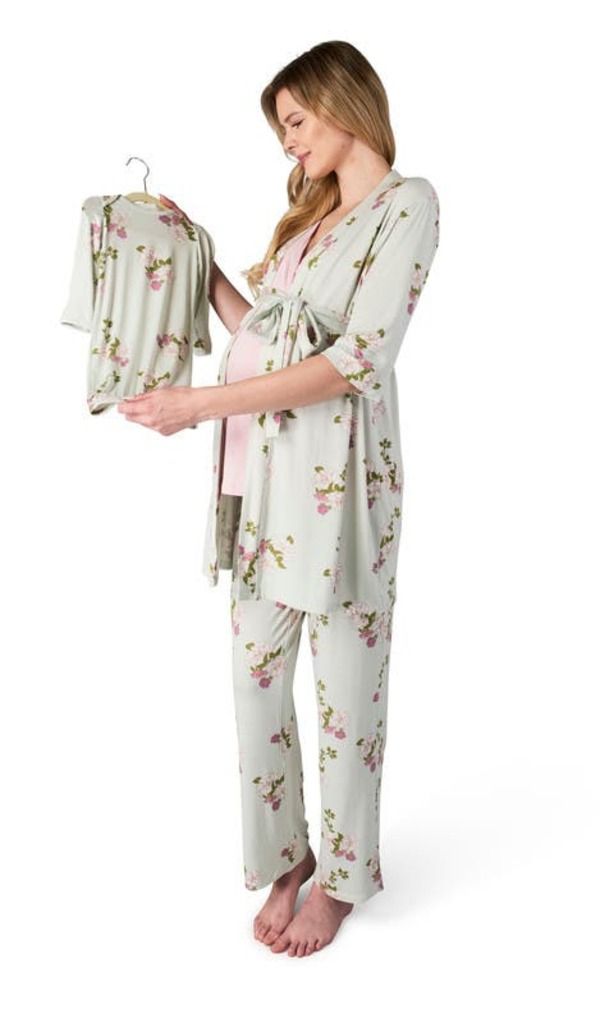 エヴァリーグレー レディース アンダーウェア ナイトウェア マタニティ Everly Grey Analise During After 5Piece MaternityNursing Sleep Set for Mom Baby Peony