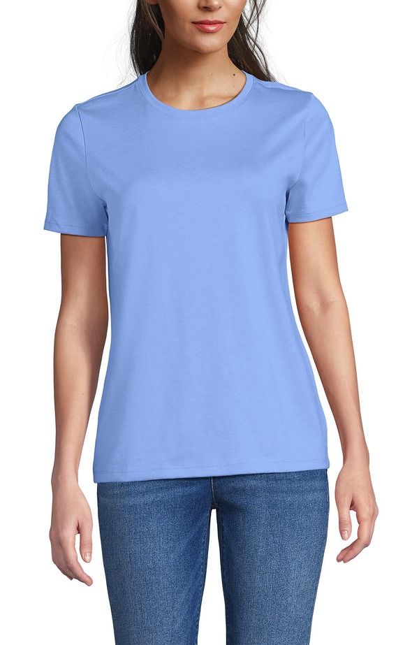 ランズエンド レディース トップス Tシャツ クルーネック コットン Lands End Supima Cotton Crewneck TShirt Clear Blue Sky ブルー