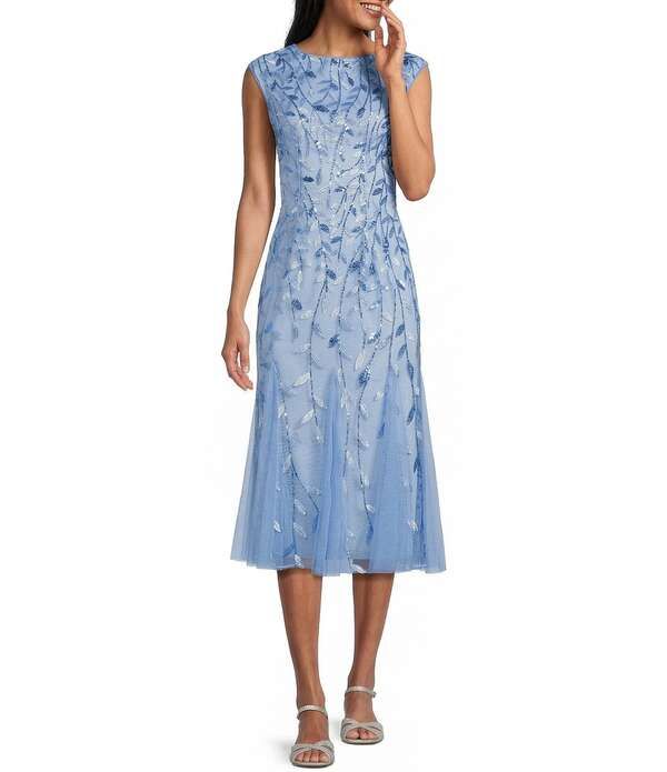 アレックスイブニングス レディース トップス ワンピース ミディ スパンコール キャップ Alex Evenings Boat Neck Cap Sleeve Sequin Midi Dress Hydrangea