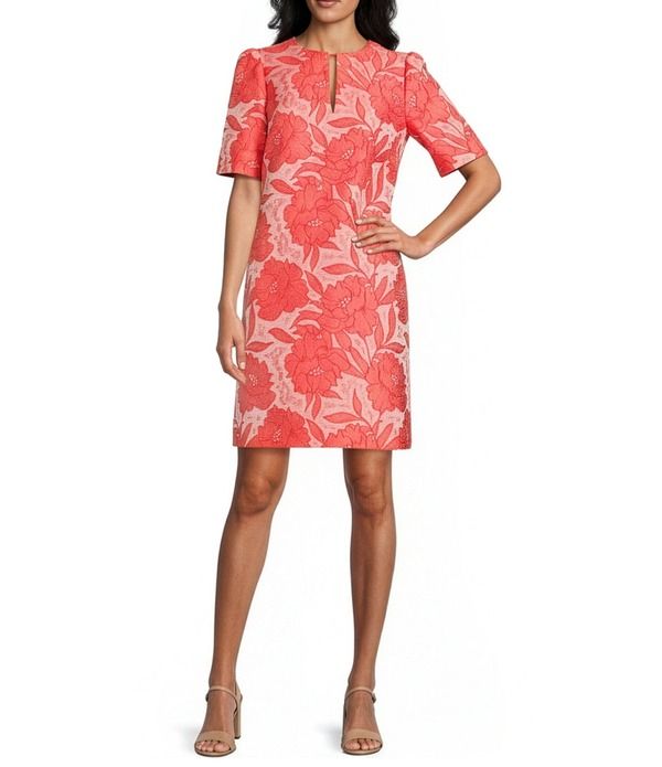 プレストンアンドヨーク レディース トップス ワンピース フラワー柄 フラワー Preston York Moriah Floral Jacquard Key Hole Short Sleeve Dress Melon