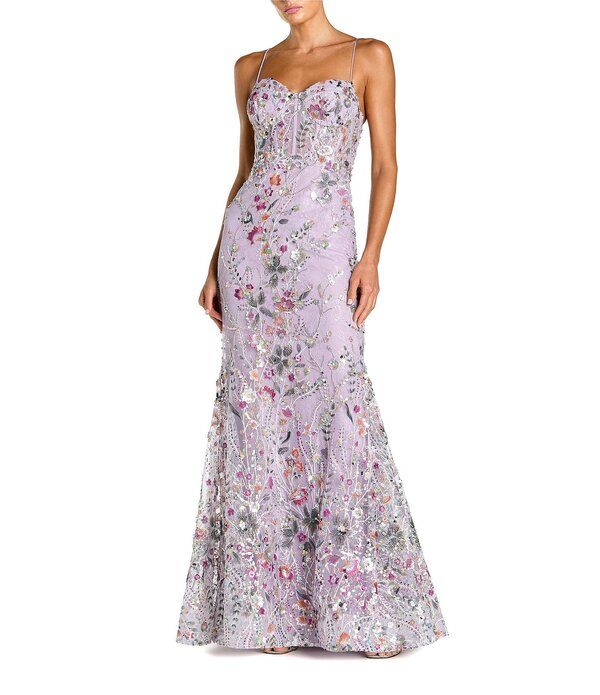 マックダガル レディース トップス ワンピース フラワー柄 刺繍 フラワー Mac Duggal Spaghetti Strap Floral Embroidered Trumpet Gown Lilac Multi ライラック